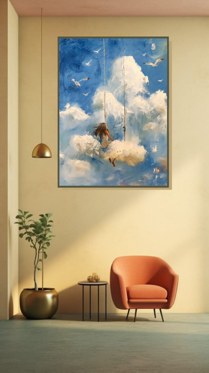 تابلو نقاشی تکنیک رنگ روغن با عنوان رویای آسمانی
