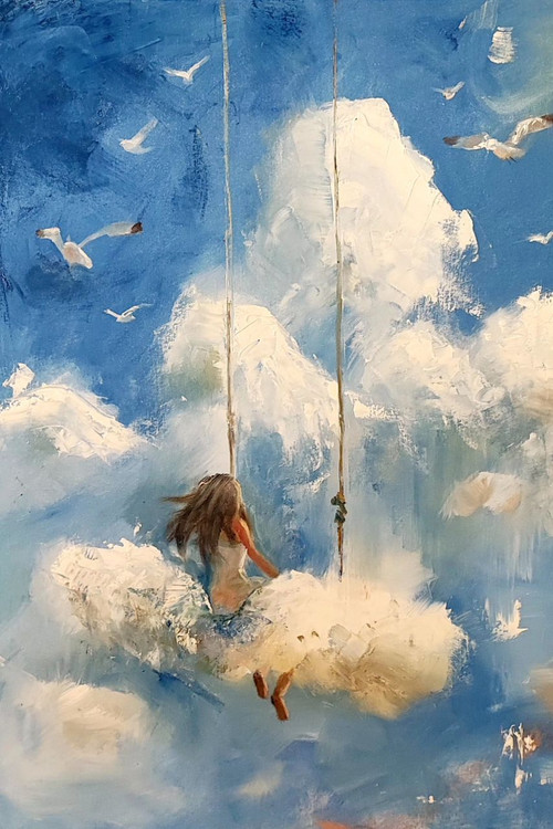 تابلو نقاشی تکنیک رنگ روغن با عنوان رویای آسمانی