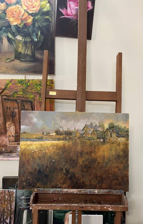 تابلو نقاشی تکنیک رنگ و روغن ، بعدازظهر گندمزار