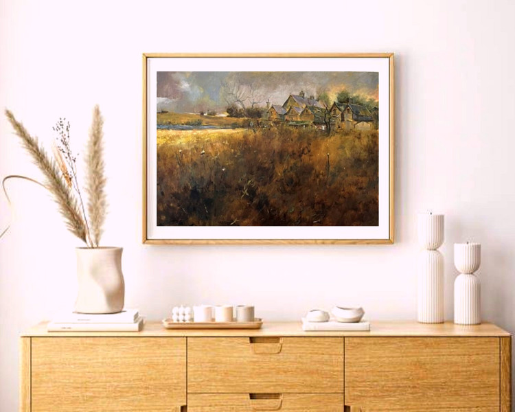 تابلو نقاشی تکنیک رنگ و روغن ، بعدازظهر گندمزار