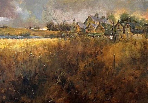 تابلو نقاشی تکنیک رنگ و روغن ، بعدازظهر گندمزار