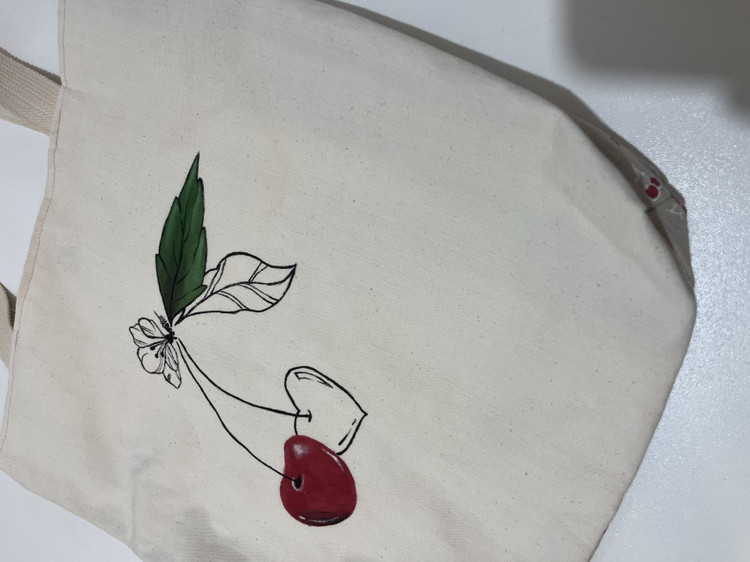 توت بگ کتان با نقاشی پارچه طرح آلبالو