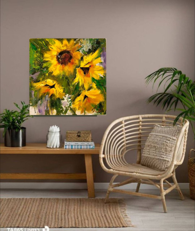 تابلو نقاشی کوچک تکنیک رنگ و روغن طرح آفتابگردان
