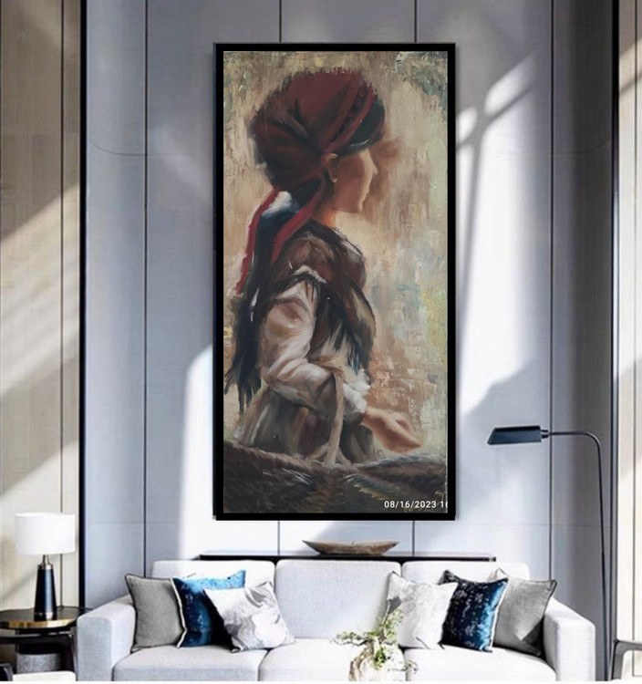 تابلو نقاشی رنگ و روغن با عنوان دختر روستا