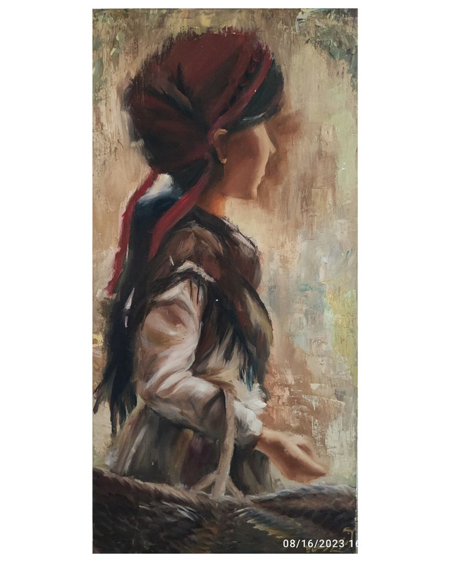 تابلو نقاشی رنگ روغن با عنوان دختر روستا سایز 40*80
