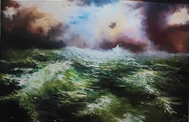 تابلو نقاشی رنگ و روغن طرح غروب خاموش 70*100