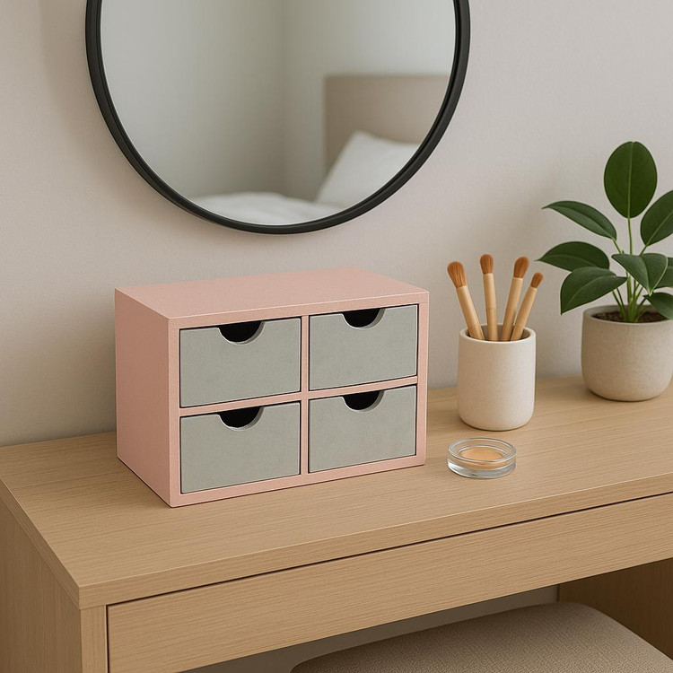 مینی دراور چهار کشویی زیورآلات چهار کشویی طوسی و صورتی