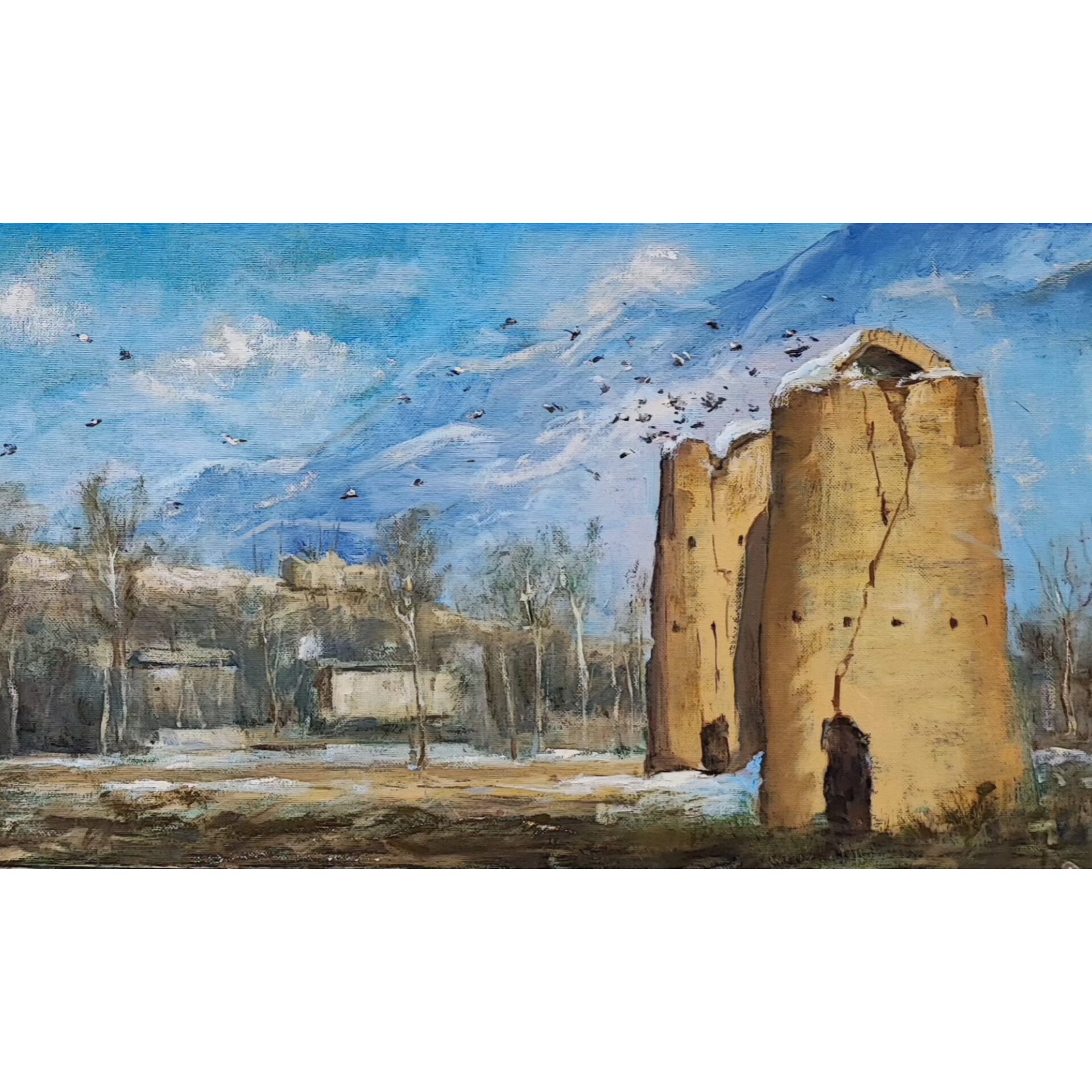 تابلو نقاشی رنگ و روغن با عنوان کبوترخانه های اصفهان سایز ۴۰×۸۰