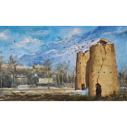 تابلو نقاشی رنگ و روغن با عنوان کبوترخانه های اصفهان سایز ۴۰×۸۰