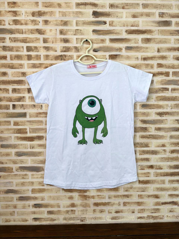 تیشرت نخی سفید فری سایز با نقاشی دستی مدل مایک