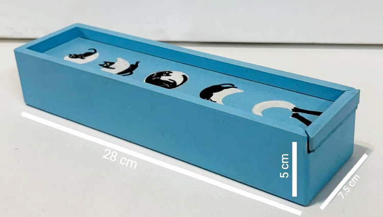 جای قلم چوبی با در کشویی طرح گل صورتی