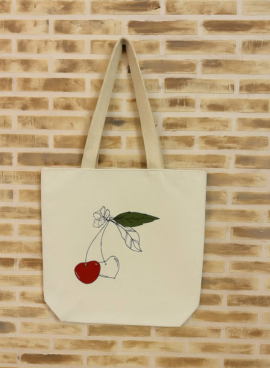 توت بگ کتان با نقاشی پارچه طرح آلبالو