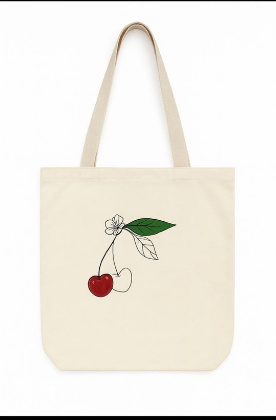 توت بگ کتان با نقاشی پارچه طرح آلبالو