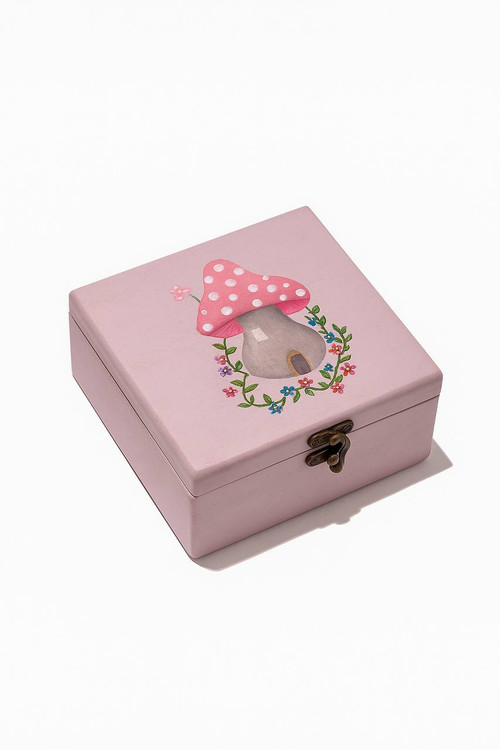 جعبه چوبی مکعب صورتی با طرح قارچ