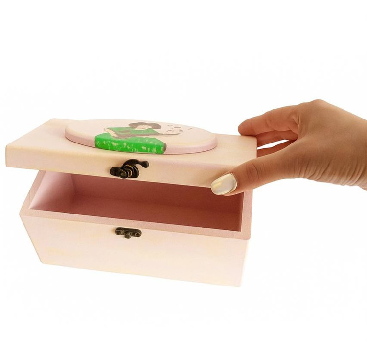 جعبه چوبی مکعب صورتی با طرح دخترک گیتاریست