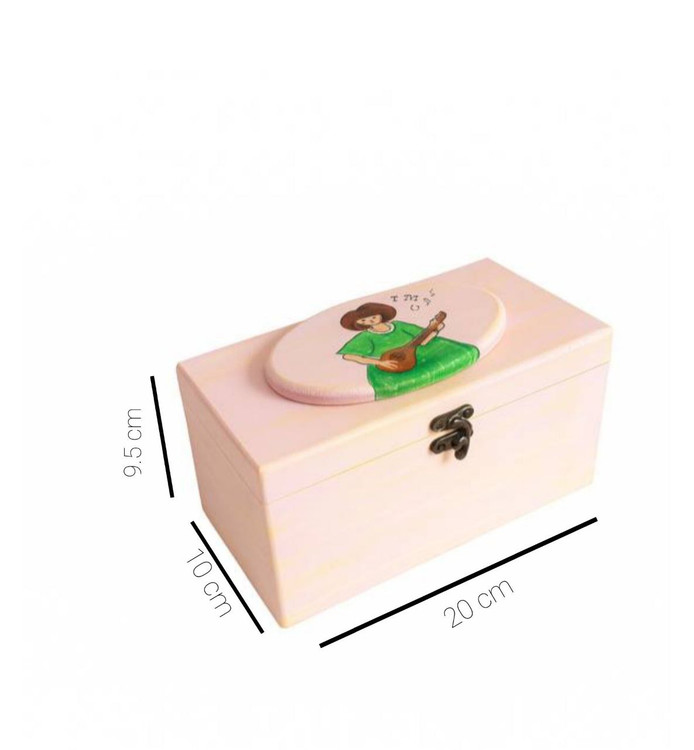 جعبه چوبی مکعب صورتی با طرح دخترک گیتاریست