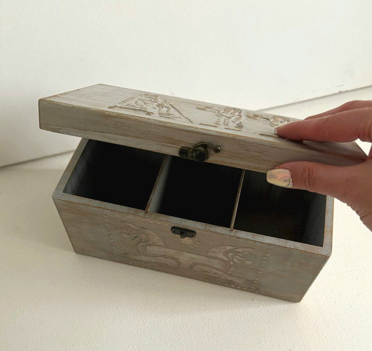 جعبه تی بگ چوبی مستطیل طرح تخت جمشید