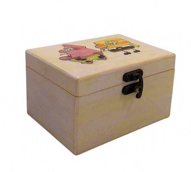 جعبه زیورآلات چوبی مستطیل طرح باب اسفنجی و پاتریک