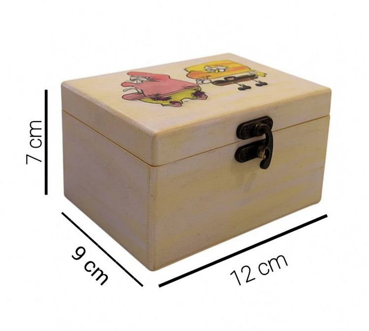 جعبه زیورآلات چوبی مستطیل طرح باب اسفنجی و پاتریک