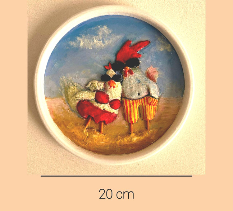 دیوارکوب چوبی فانتزی طرح برجسته مرغ و خروس عاشق