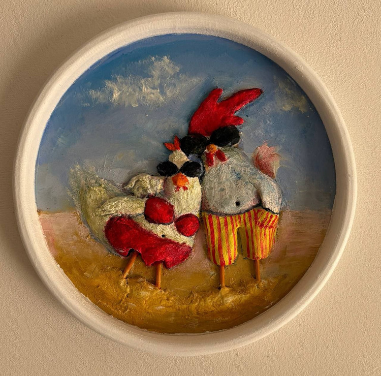 دیوارکوب چوبی فانتزی طرح برجسته مرغ و خروس عاشق