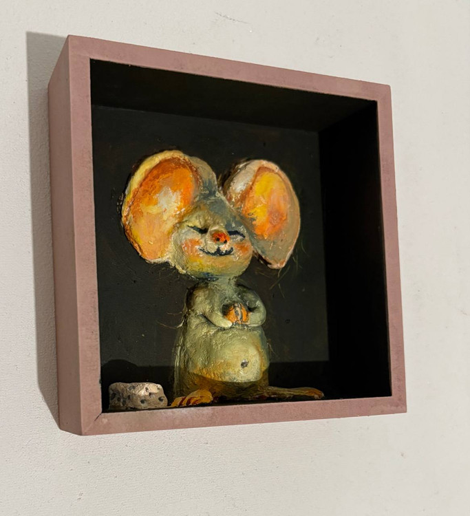 دیوارکوب چوبی برجسته فانتزی موش بازیگوش