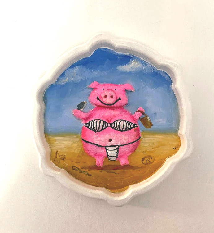 دیوارکوب چوبی فانتزی طرح برجسته خوک شناگر