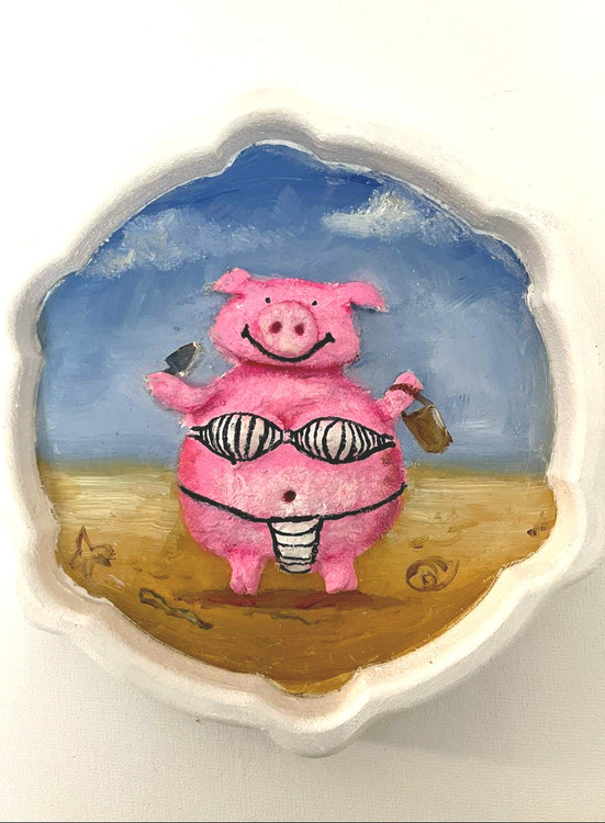 دیوارکوب چوبی فانتزی طرح برجسته خوک شناگر