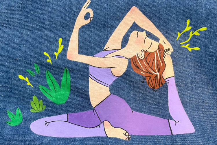 کیف مت یوگا جنس جین طوسی با نقاشی دستی طرح دختر یوگی