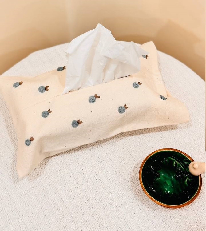 کاور دستمال کاغذی الیاف طبیعی طرح گل های آبی