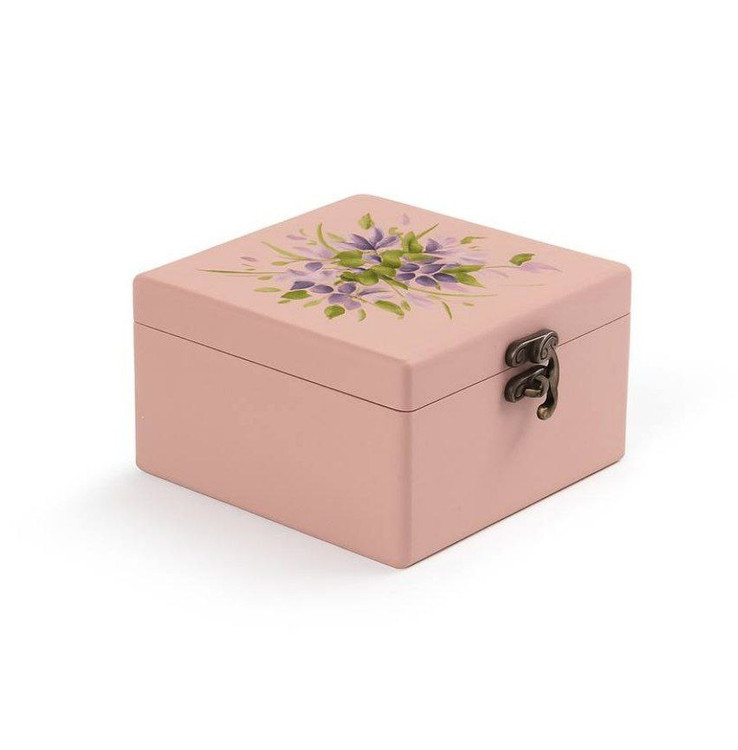 جعبه چوبی گل بهی با طرح گل های بنفشه