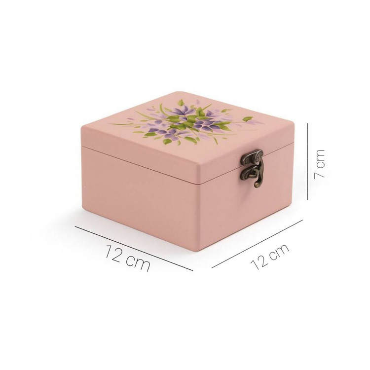 جعبه چوبی گل بهی با طرح گل های بنفشه