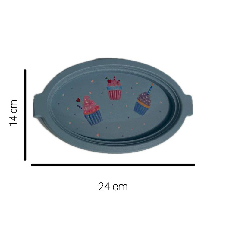 سینی چوبی آبی رنگ با طرح کاپ کیک