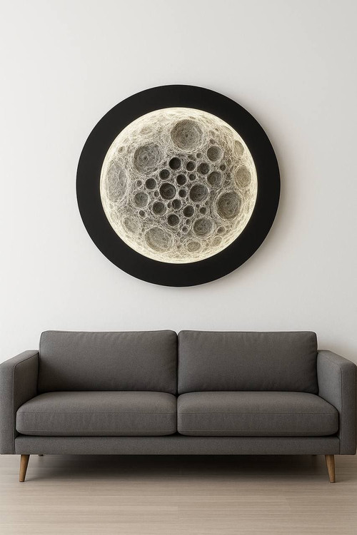 تابلو چراغ دار طرح ماه میکس چوب و پاپیه ماشه