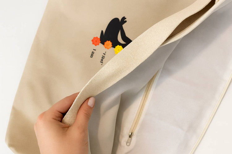 کیف مت یوگا جنس کتان کرم با طرح چاکراها