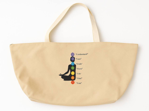 کیف مت یوگا جنس کتان کرم با طرح چاکراها