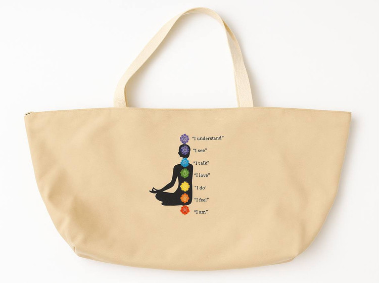 کیف مت یوگا جنس کتان کرم با طرح چاکراها