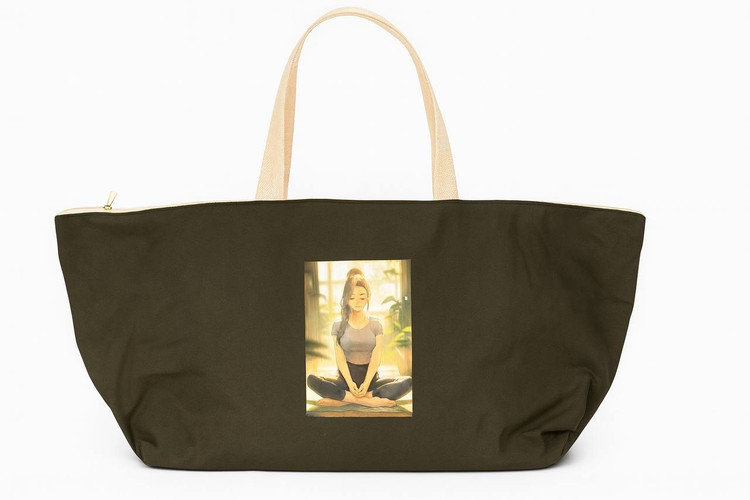 کیف مت یوگا جنس کتان سبز ارتشی با طرح آرامش