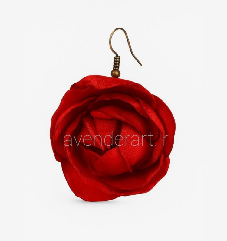 گوشواره دستساز جنس ساتن مدل گل قرمز