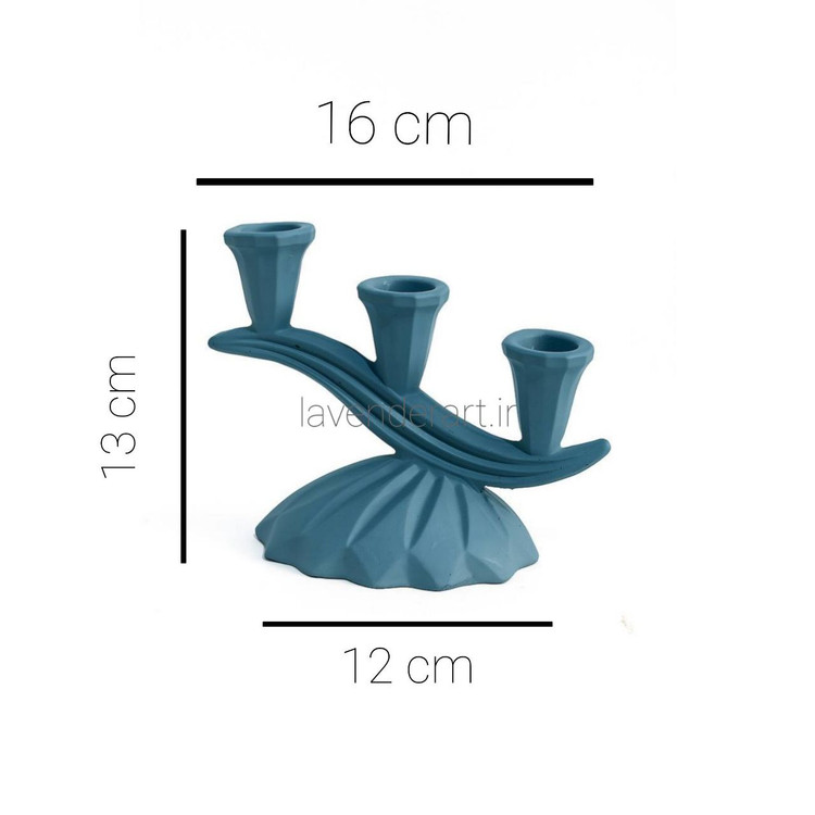شمعدان پلی استری سه شاخه رنگ آبی فیروزه ای تیره