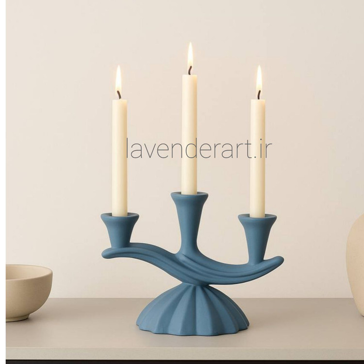 شمعدان پلی استری سه شاخه رنگ آبی فیروزه ای تیره