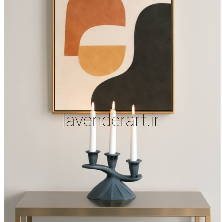 شمعدان پلی استری سه شاخه رنگ آبی فیروزه ای تیره