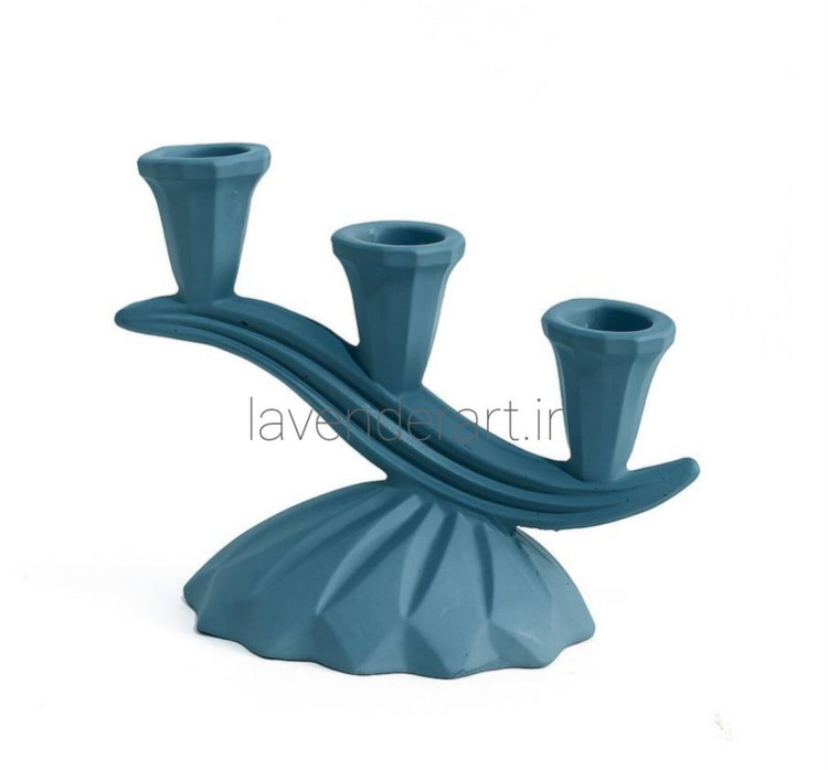 شمعدان پلی استری سه شاخه رنگ آبی فیروزه ای تیره