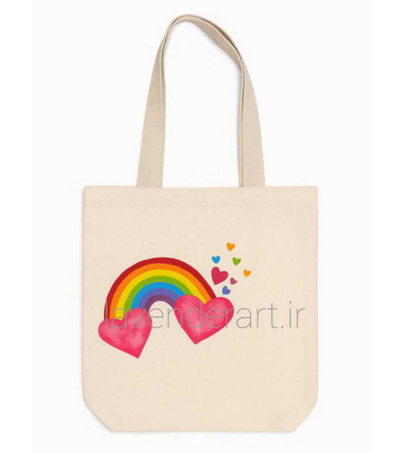 توت بگ کتان با نقاشی پارچه طرح رنگین کمان قلب ها