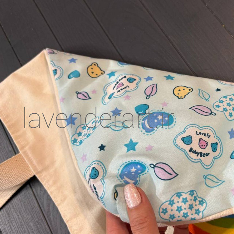 توت بگ کتان با نقاشی پارچه طرح رنگین کمان قلب ها