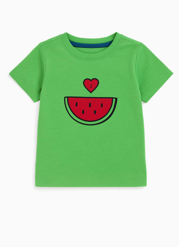 تیشرت سبز رنگ نخی بچگانه با طرح هندوانه مناسب یلدا برند مادرکر