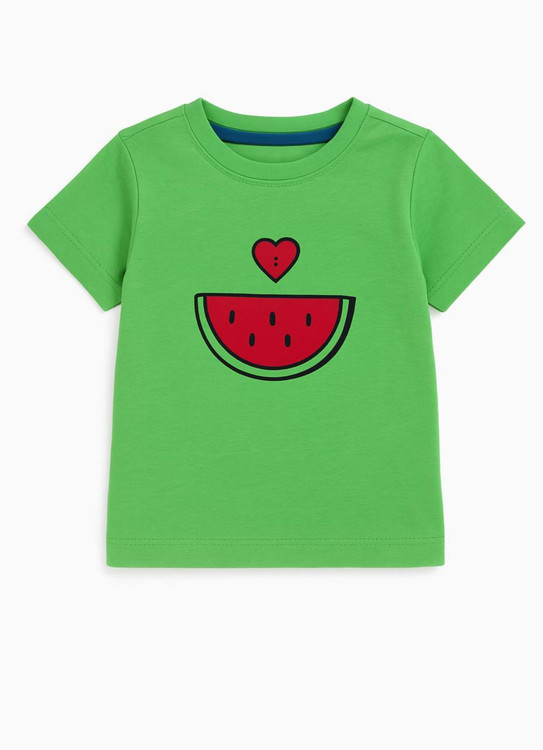 تیشرت سبز رنگ نخی بچگانه با طرح هندوانه مناسب یلدا برند مادرکر