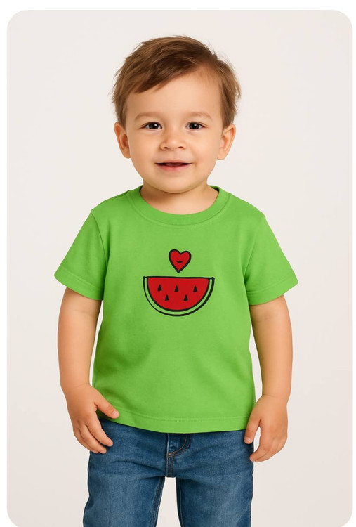 تیشرت سبز رنگ نخی بچگانه با طرح هندوانه مناسب یلدا برند مادرکر