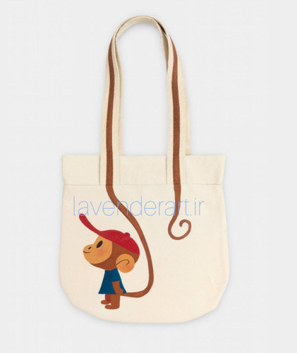 توت بگ کتان با نقاشی پارچه طرح میمونچه بازیگوش