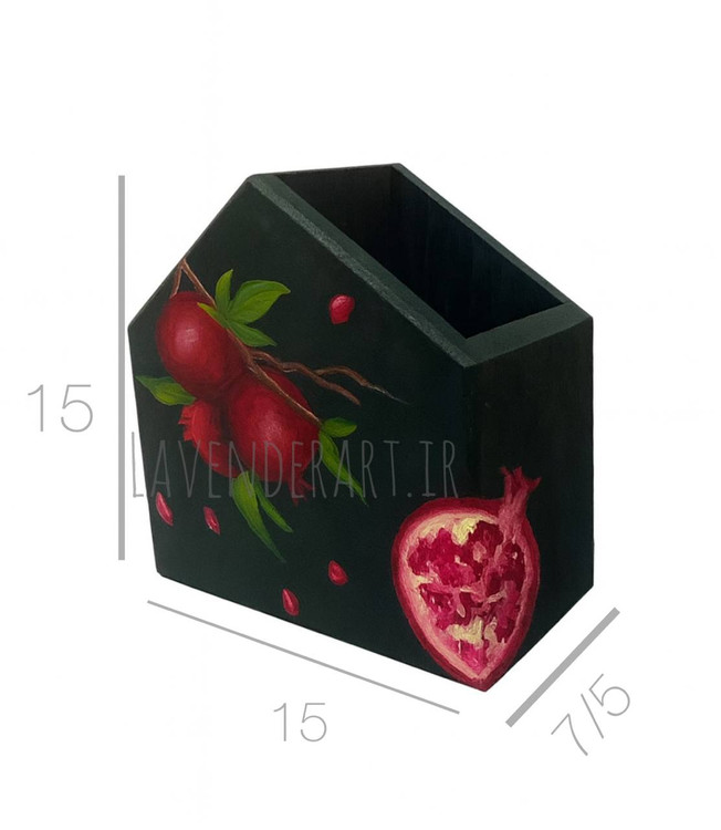 باکس چندکاره نقاشی شده طرح انار و یلدا مناسب جای کارد و چنگال، جاقلمی و ...